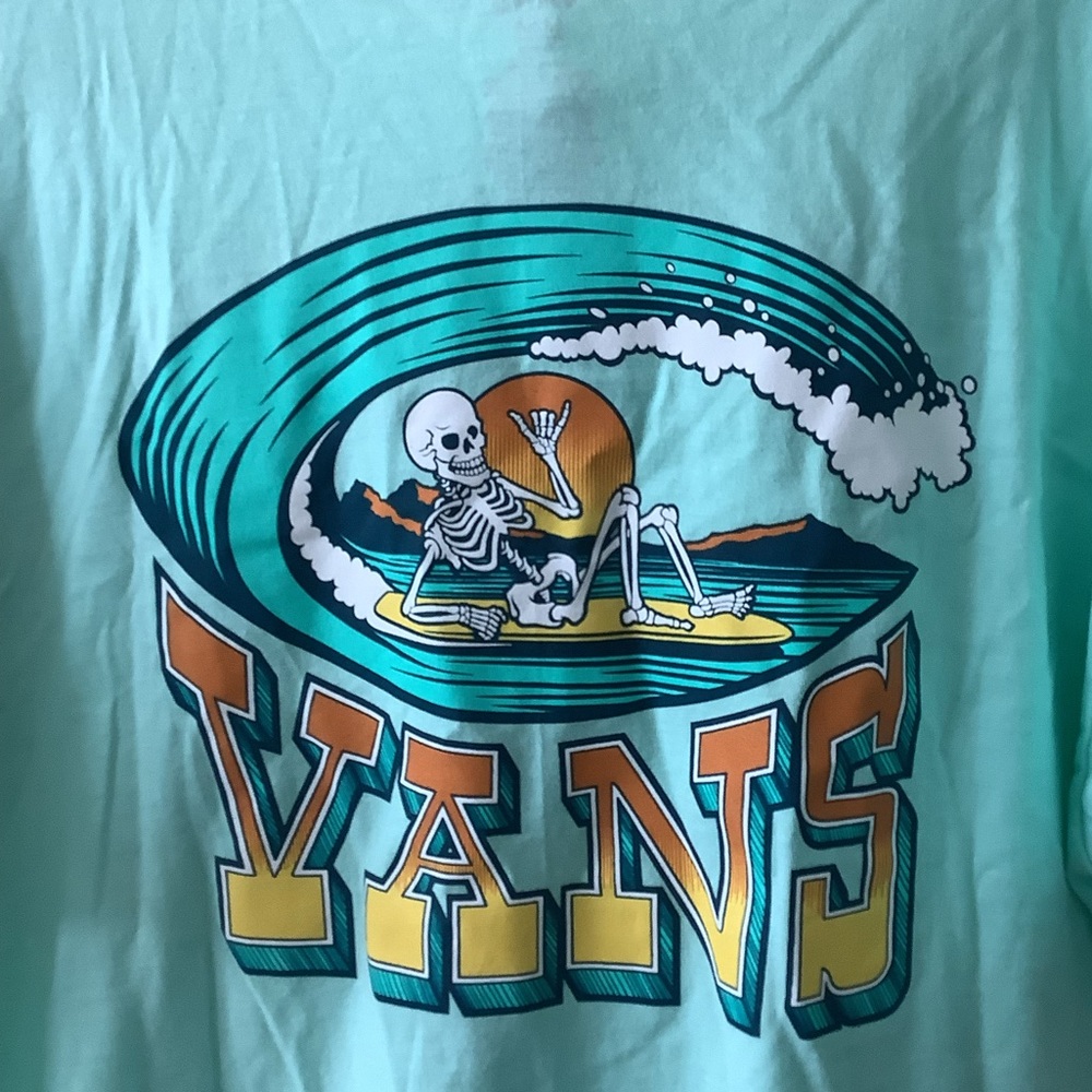 Vans Teal Graphic Short Sleeve Tee with Orange and Yellow Logo